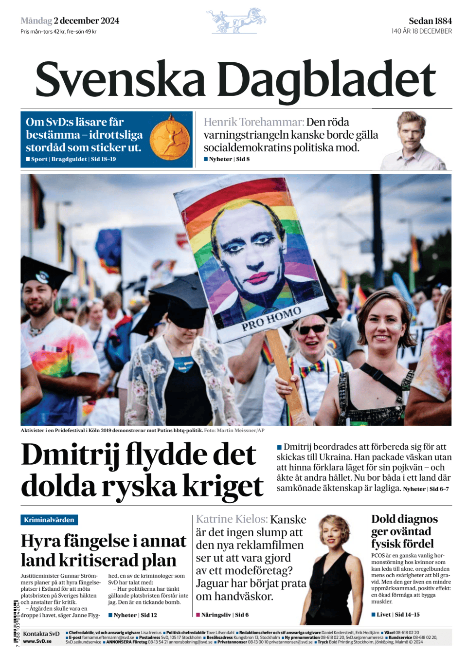 Prima-pagina-Svenska Dagbladet-edizione-di-oggi-20241202